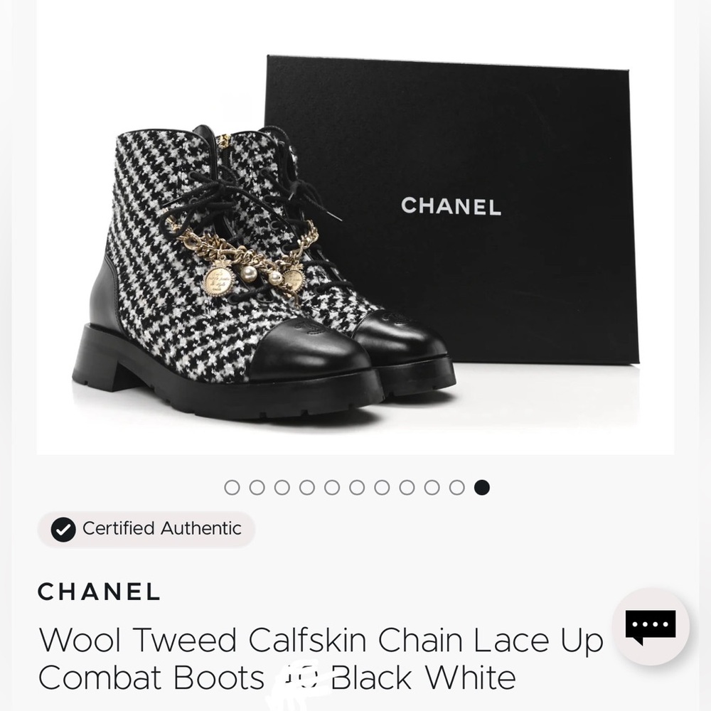 NWT CHANEL Wool Tweed Black and White Lace Up Boots 36.5/6.5 - Picture 3 of 12